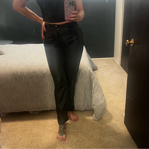 Vintage 80s 90s 100% Leather High Waisted  Pants - Picture 4 of 15